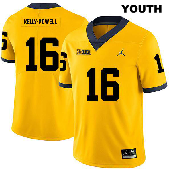 Youth NCAA Michigan Wolverines Jaylen Kelly-Powell #16 Yellow Jordan Brand Authentic Stitched Legend Football College Jersey EN25U56RM